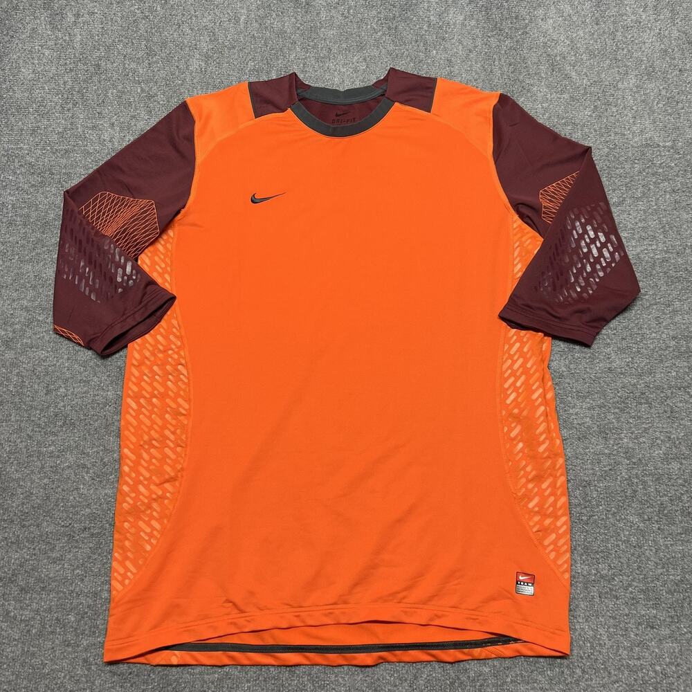 Nike Dri-FIT Shirt Mens 3XL Orange 3/4 Sleeve Soccer Jersey Raglan Top